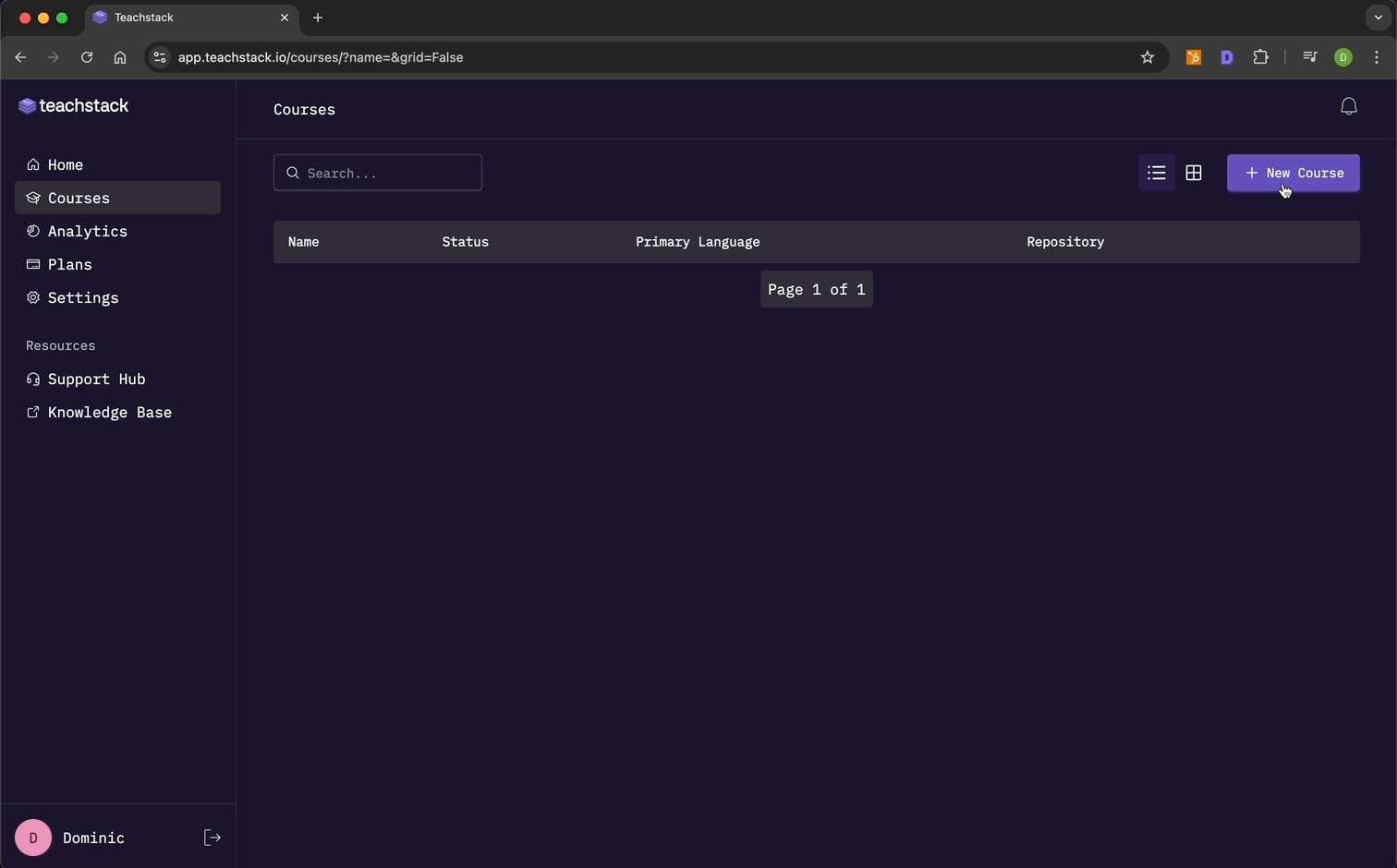 Workflow to create a new course with Teachstack